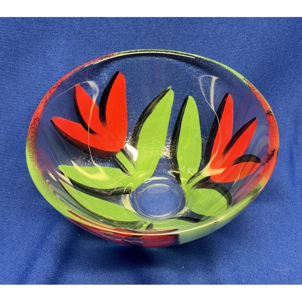 Kosta Boda Tulipa Art Glass Bowl 5.5" Hand Painted Signed Ulrica Hydman-Vallien - Picture 2 of 9